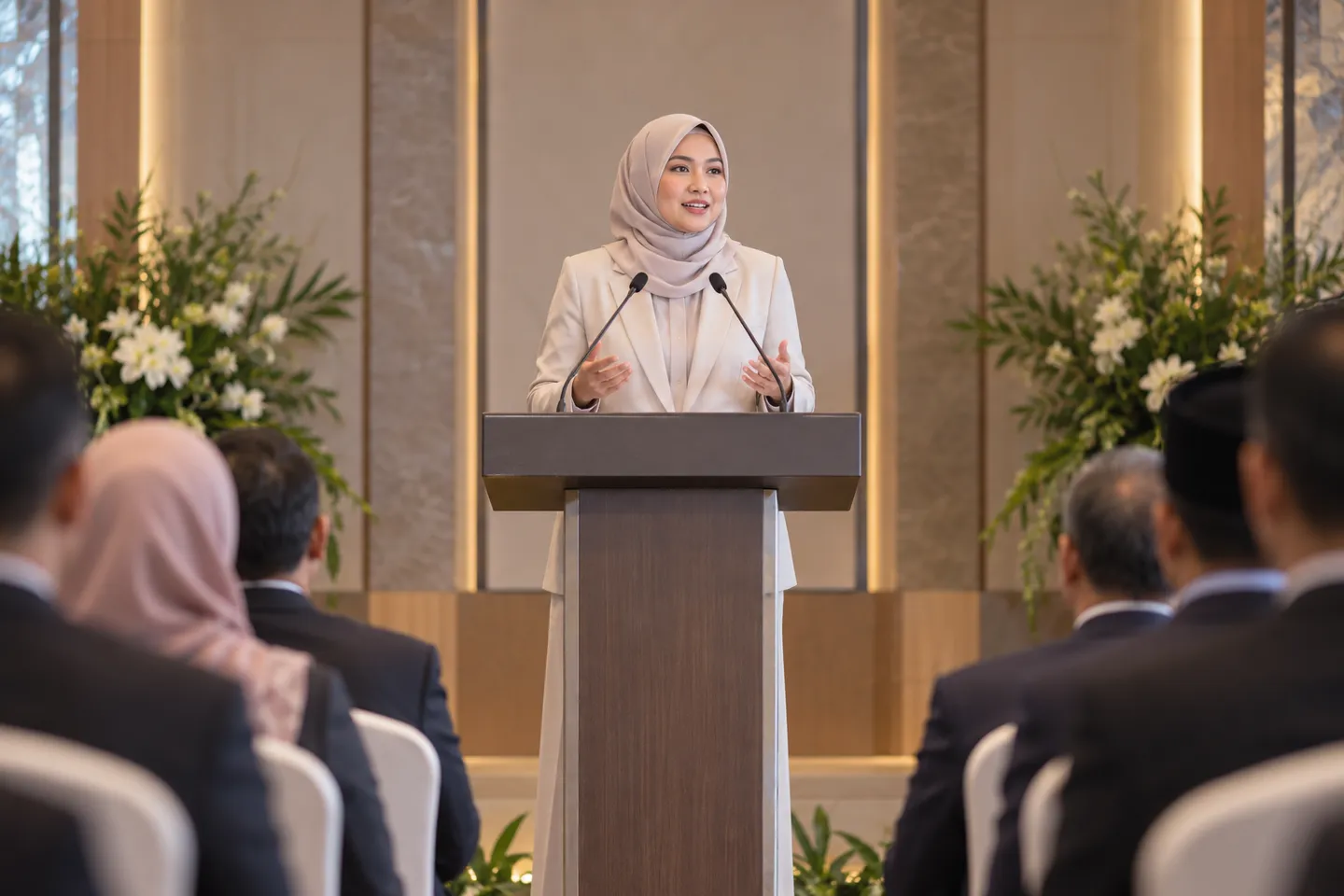 Penceramah membuat pembentangan di acara korporat
