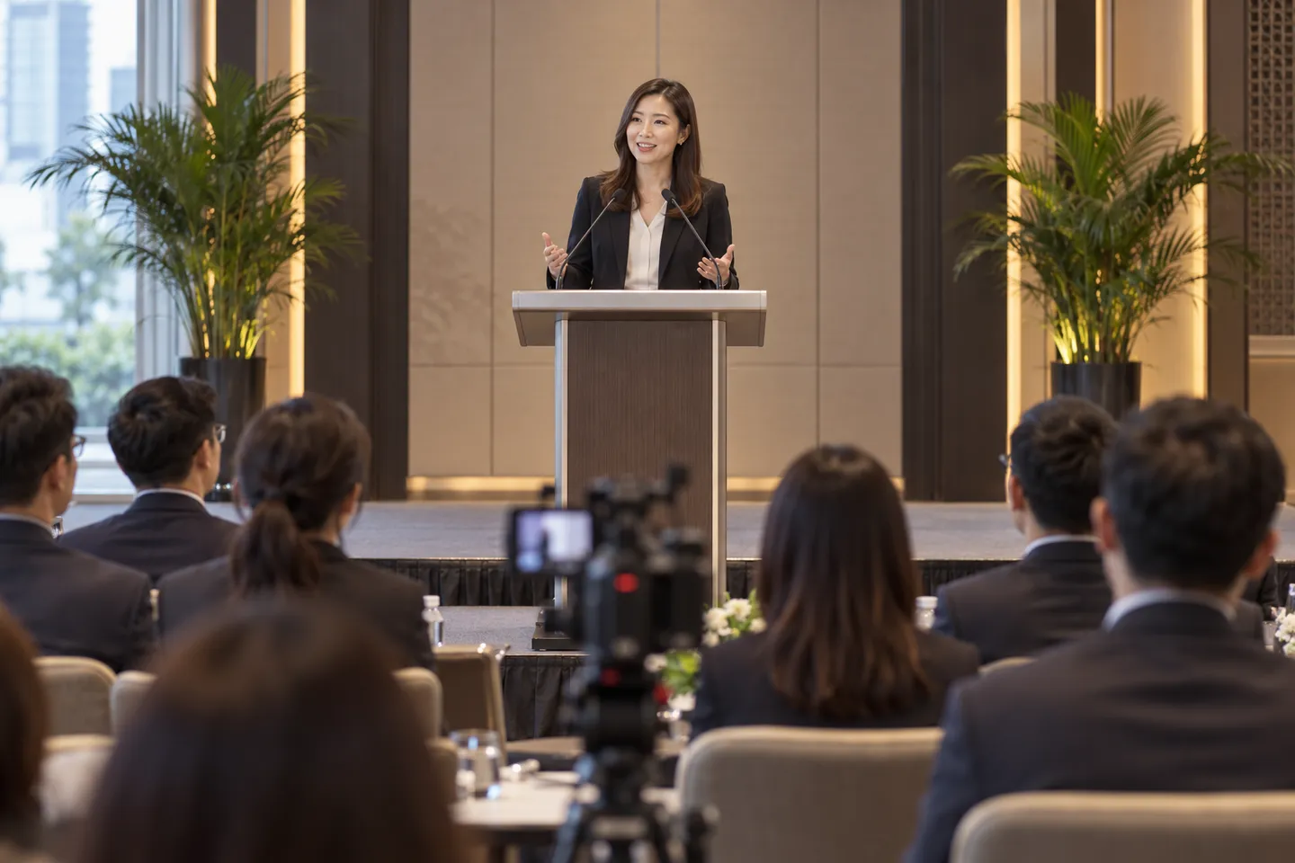 Speaker presenting at a corporate event