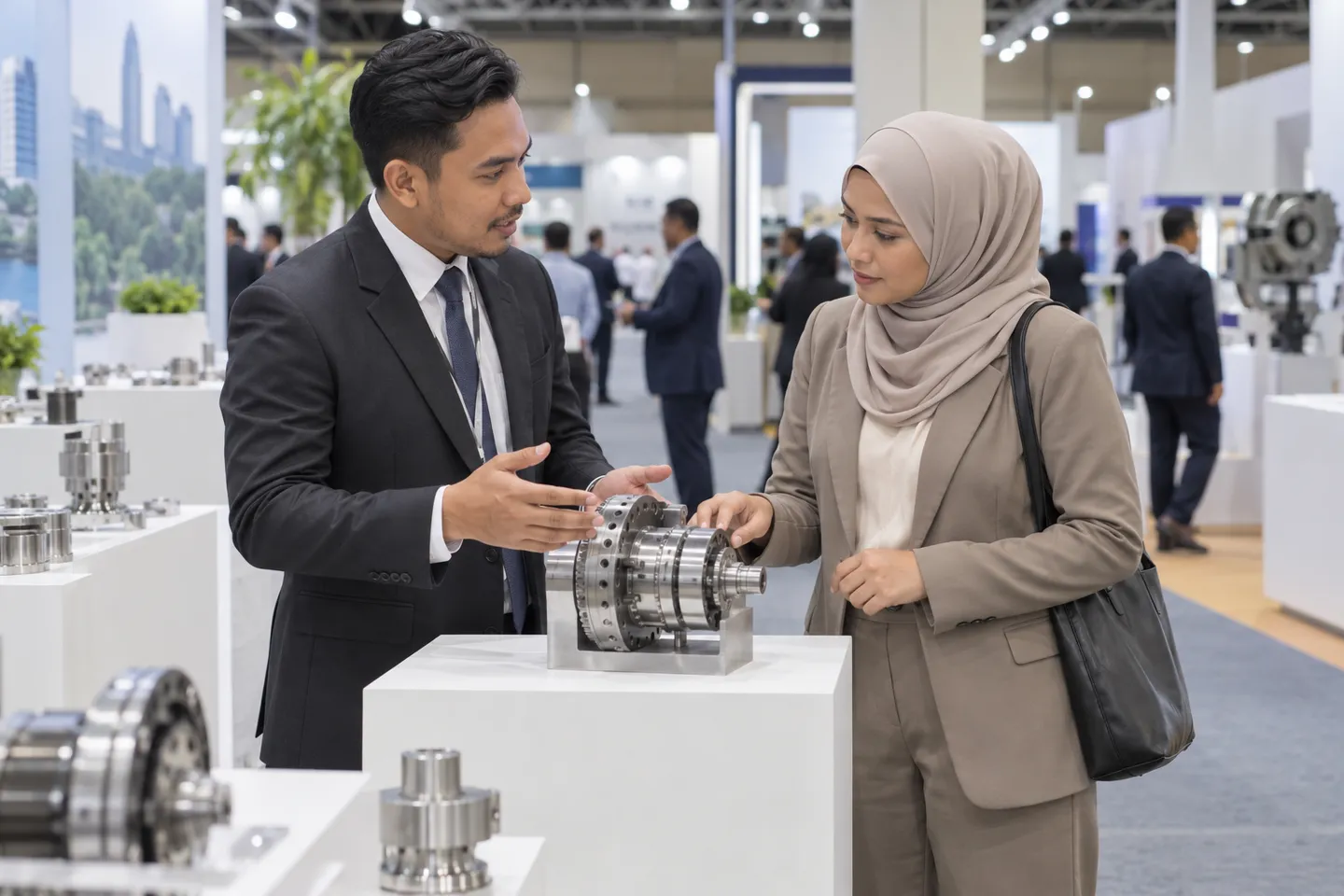 Pengunjung dan barang pameran di sebuah ekspo