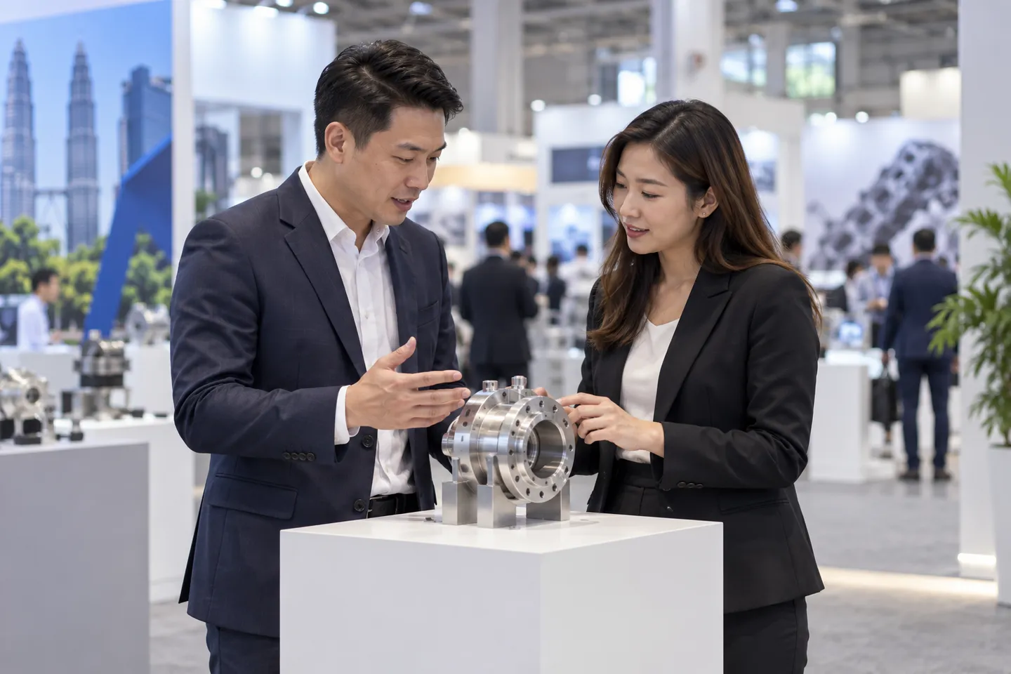 Visitors and displays at an exhibition
