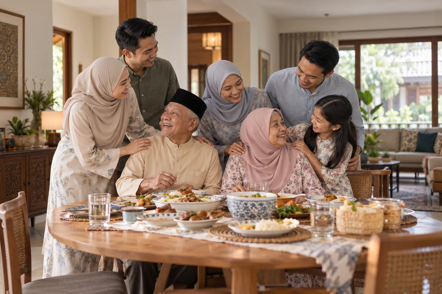 Tiga generasi keluarga berkumpul untuk makan bersama