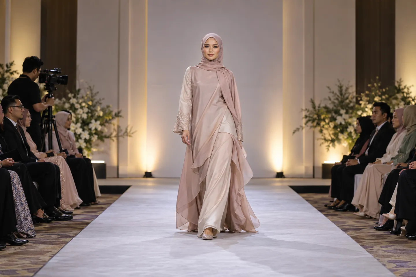 Model berjalan di pentas peragaan fesyen