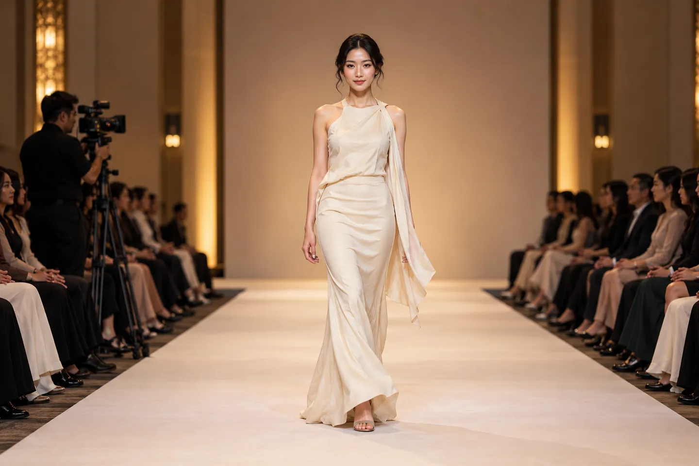 Model walking along a fashion runway