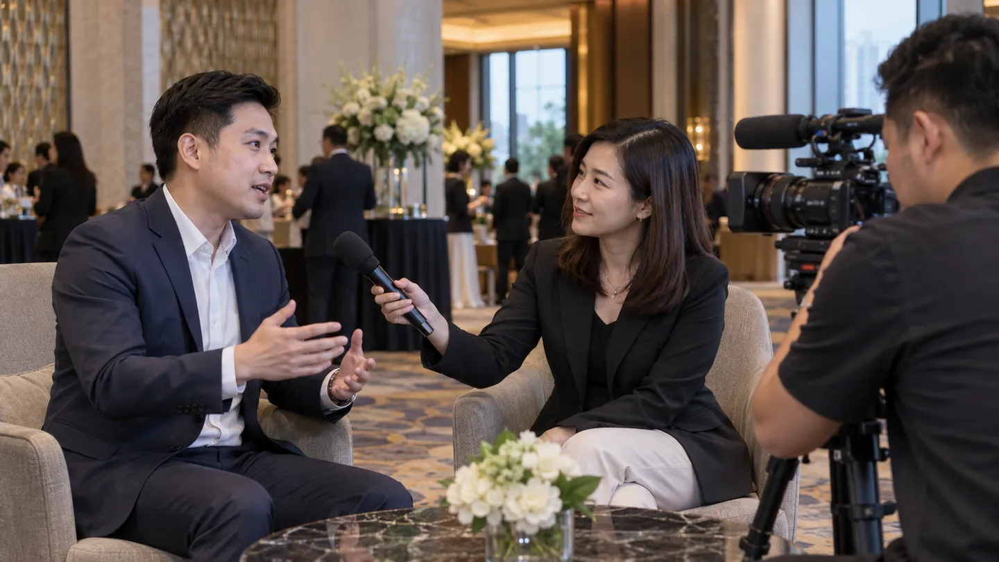 Seated interview filmed on a video camera
