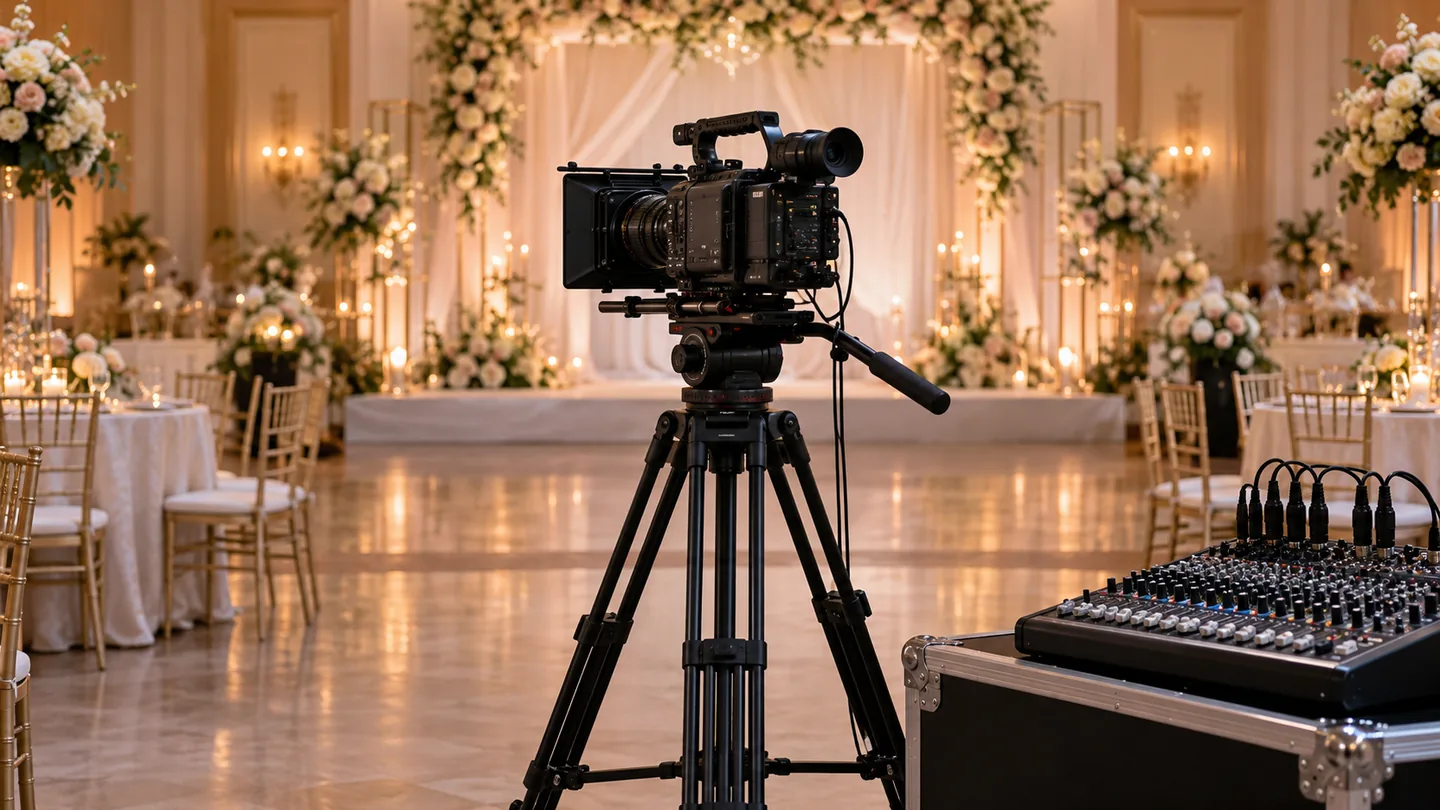 Kamera video dan pengadun audio di dewan acara
