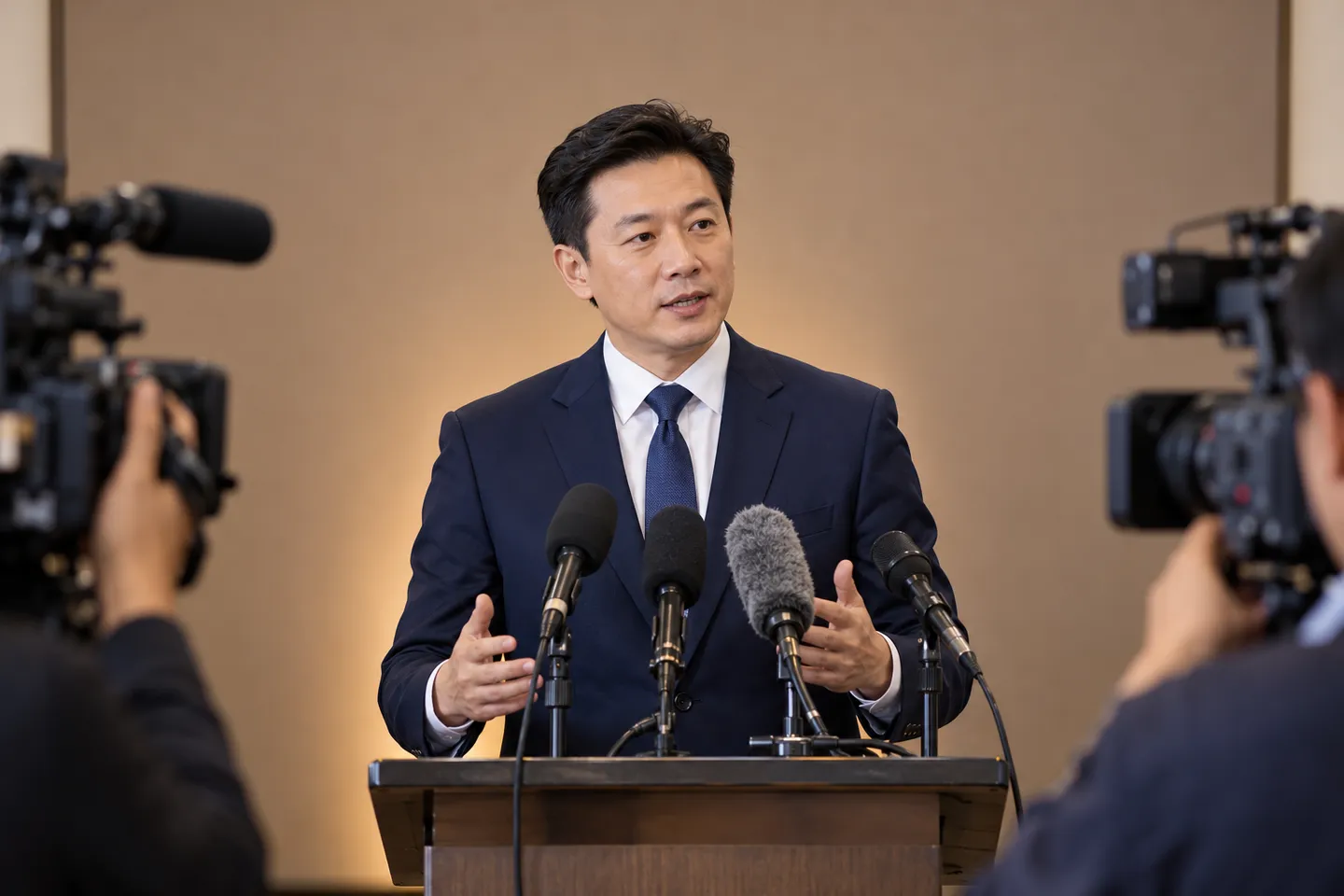 Spokesperson speaking at a press conference