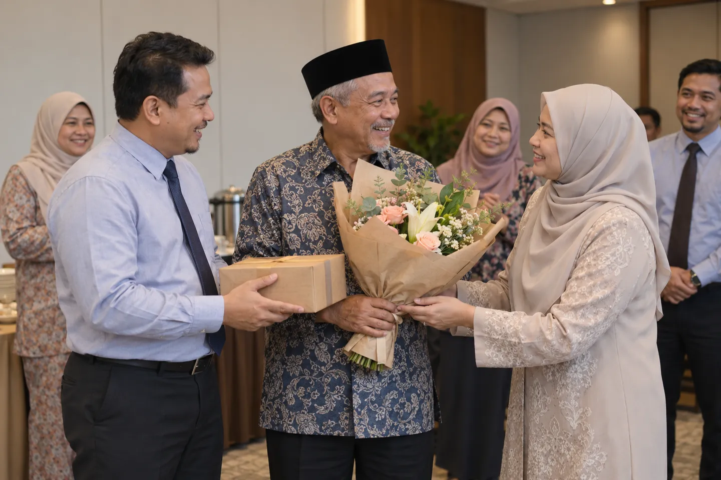 Rakan sekerja meraikan persaraan dengan bunga
