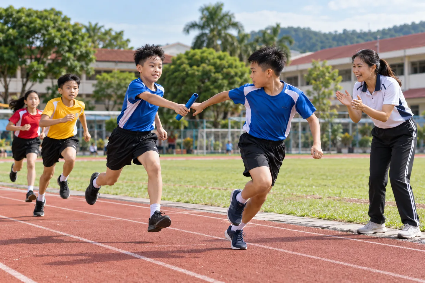 Pupils taking part in a school relay race